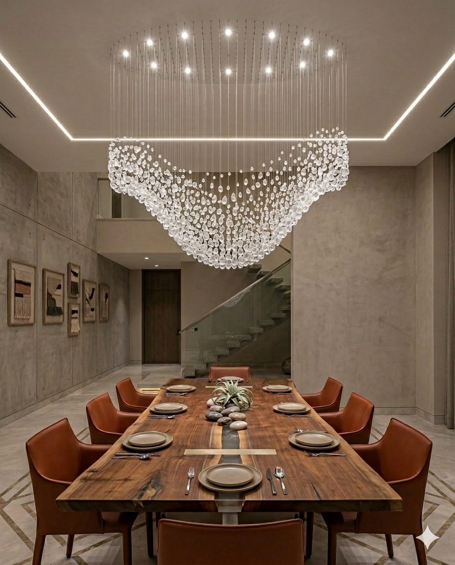 2-Meter Luxury Wave Custom Stone Chandelier – Frosted White Stone