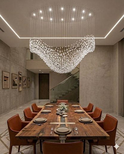 2-Meter Luxury Wave Custom Stone Chandelier – Frosted White Stone