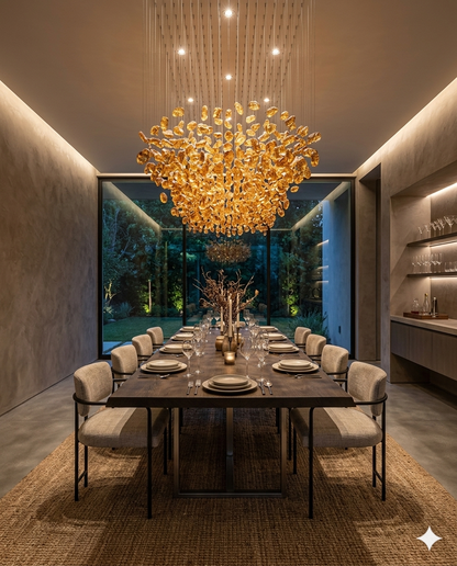 Custom Orange Crystal Chandelier (2m x 80cm) | Luxury Flush Mount Light