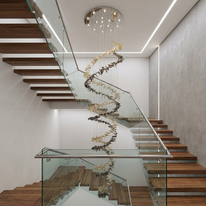 Modern Custom Spiral S-Shape Glass Chandelier – 5m Extra-Long Pendant Light for Double-Height Staircase & Villa Foyer