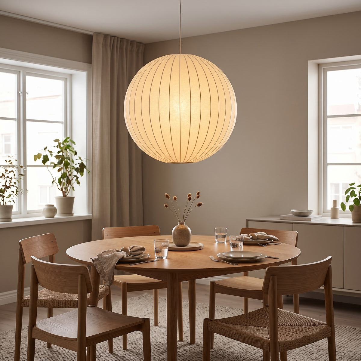 50cm Japandi Paper Globe Pendant Light – Modern Round Chandelier for Home & Commercial Spaces