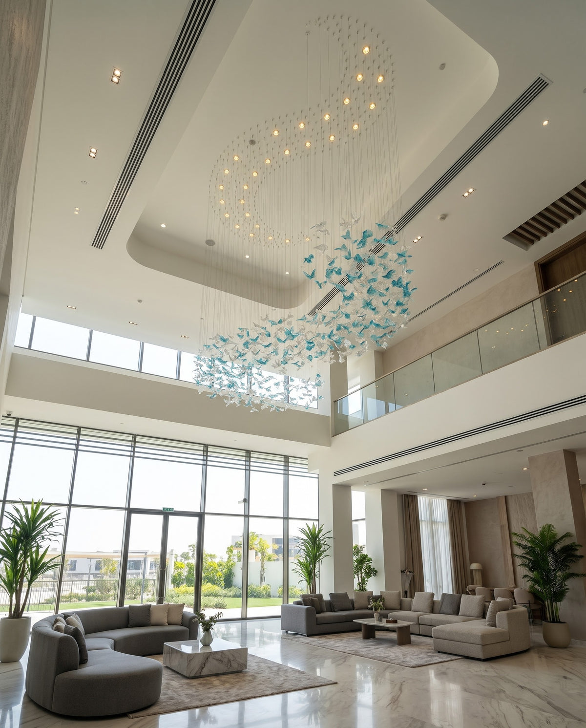 3m Modern Blue & Clear Glass Leaf S-Shape Snake Chandelier – Custom Grand Pendant Light