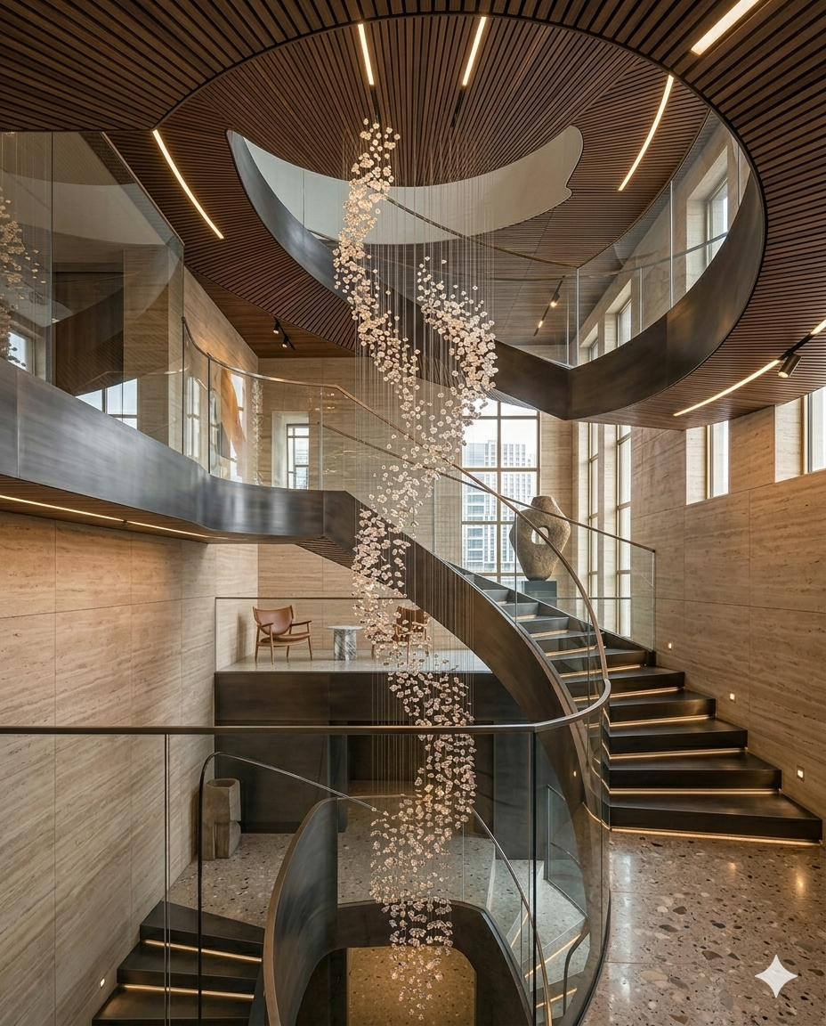 Custom White Stone Spiral Staircase | 7M Luxury Architectural Design