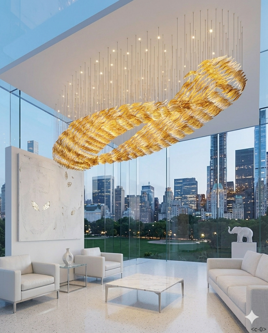 5M Custom Wavy Glass Chandelier – Luxury Orange & White Art Glass Pendant Light