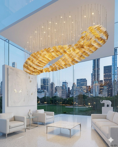 5M Custom Wavy Glass Chandelier – Luxury Orange & White Art Glass Pendant Light