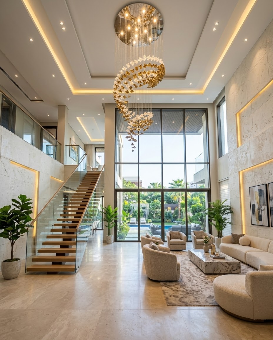 Modern Spiral Glass Chandelier | 3M Gold & Clear Glass Light for Grand Staircases