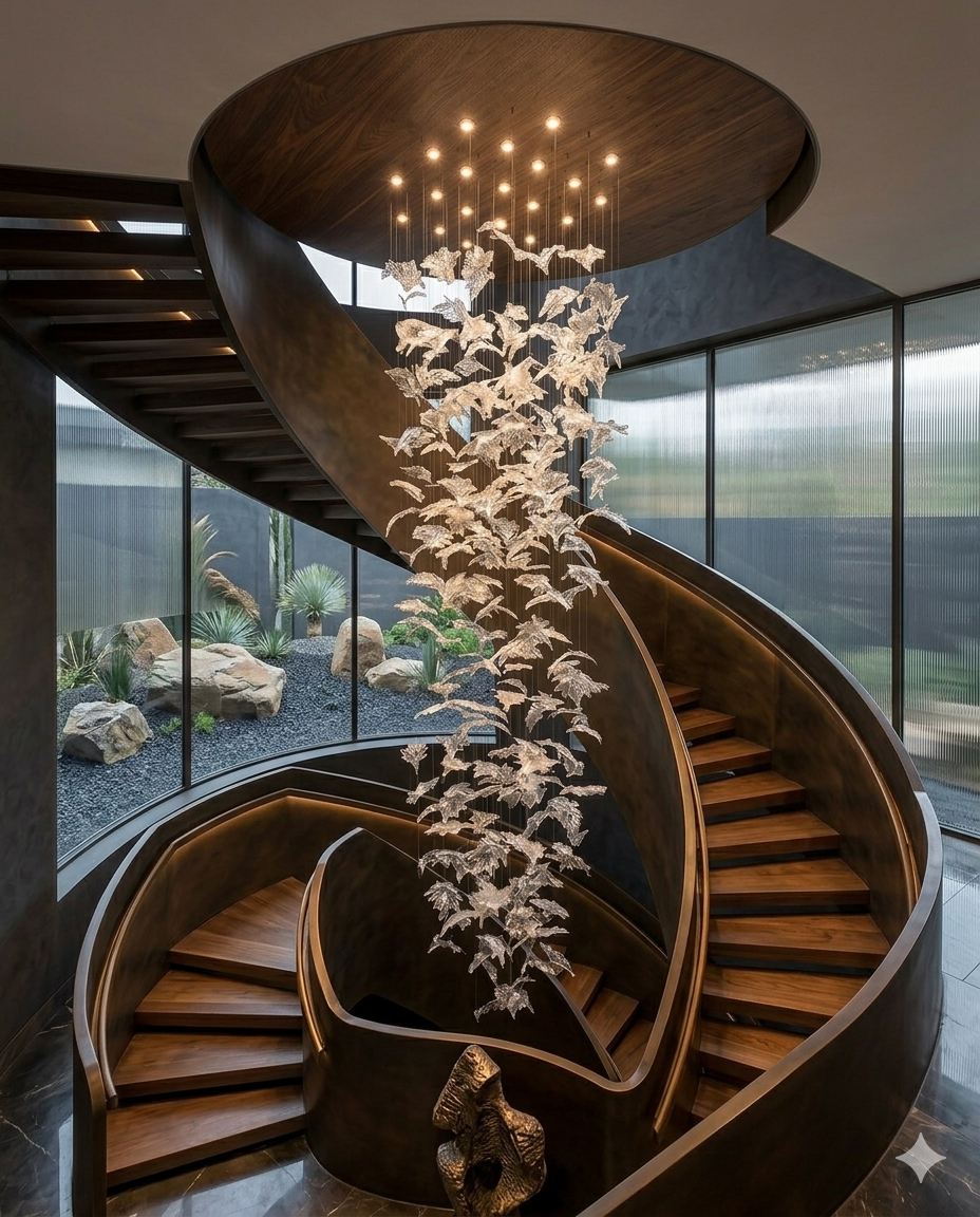 3m High Ceiling Chandelier for Stairwell Custom Glass Leaf Chandelier