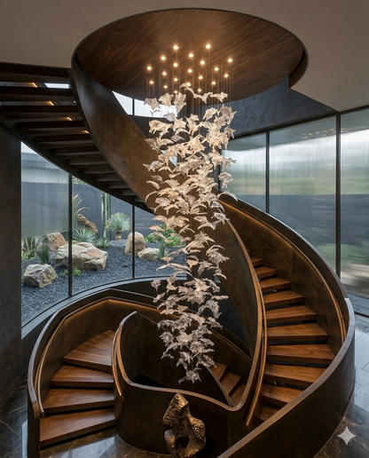 3m High Ceiling Chandelier for Stairwell Custom Glass Leaf Chandelier