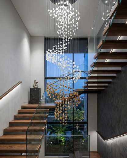 5m Modern Custom Dual-Tone Ring Chandelier – White & Orange Ceiling Pendant Light (80cm Ring)