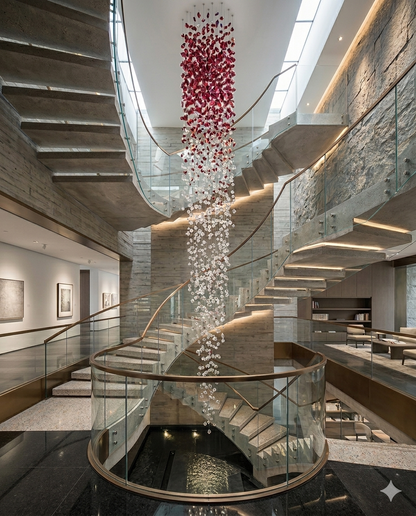 The Crimson Cascade – 5M Double-Height Ruby & Clear Crystal Statement Chandelier (80cm Width)