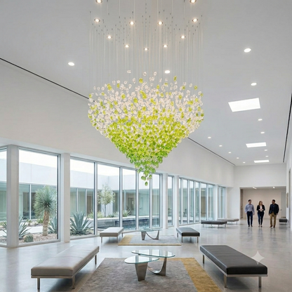 Custom Contemporary Round Chandelier (1.2m x 1.5m) - Soft Green & White Statement Light