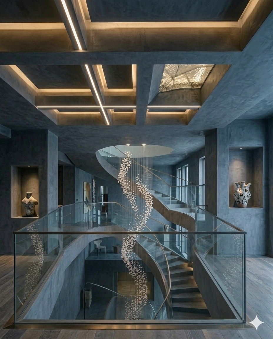 Custom White Stone Spiral Staircase | 7M Luxury Architectural Design