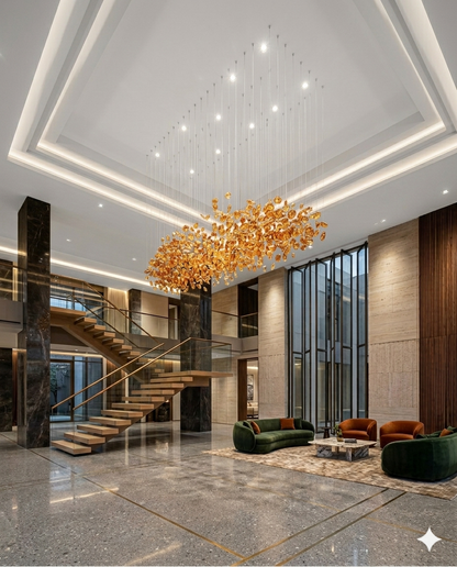 Custom Orange Crystal Chandelier (2m x 80cm) | Luxury Flush Mount Light