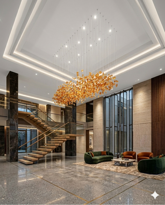 Custom Orange Crystal Chandelier (2m x 80cm) | Luxury Flush Mount Light