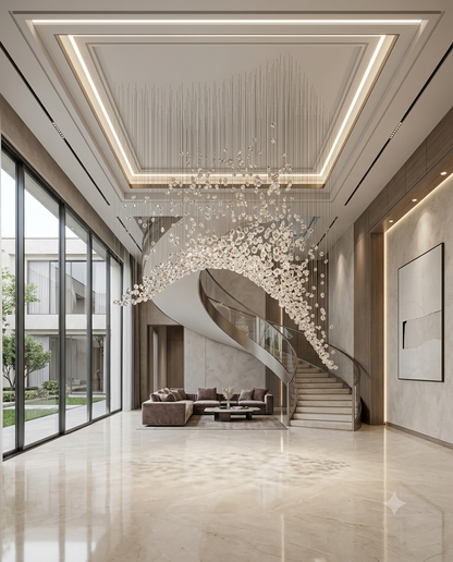 Custom Arch Crystal Stone Chandelier | Modern 2M Luxury Bridge LED Pendant Light
