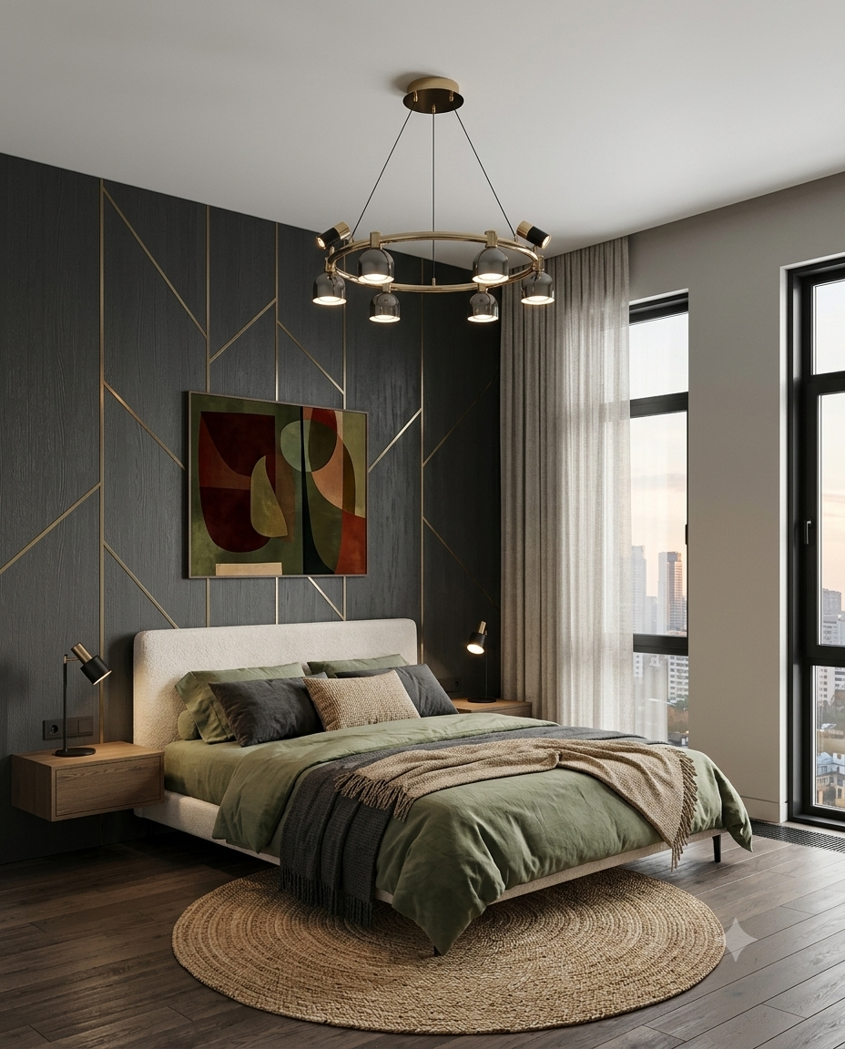 Contemporary Black & Gold Round Chandelier – 8-Light Adjustable LED Pendant for Living Room⁠