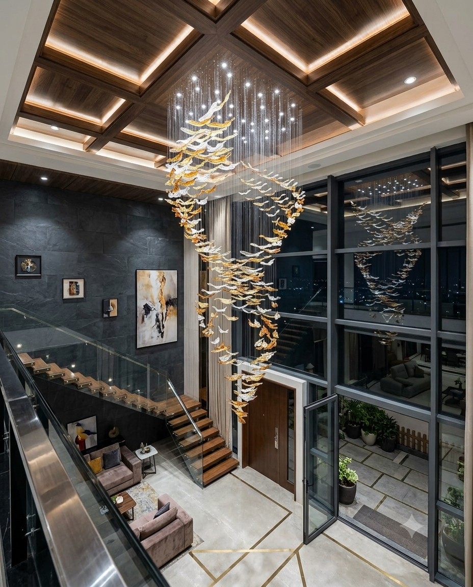 Glass Leaf Spiral Chandelier for Luxury Foyers and Grand Stairwells (3M)