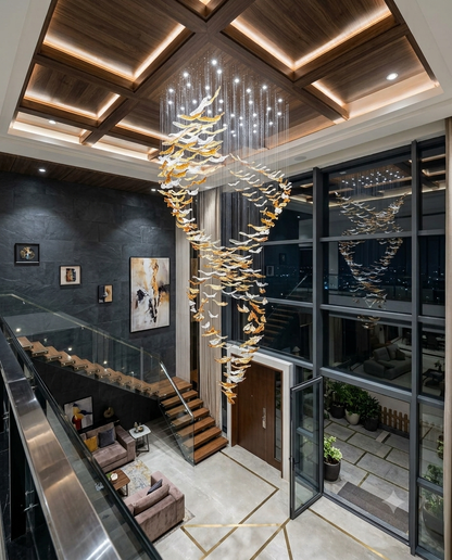 Glass Leaf Spiral Chandelier for Luxury Foyers and Grand Stairwells (3M)