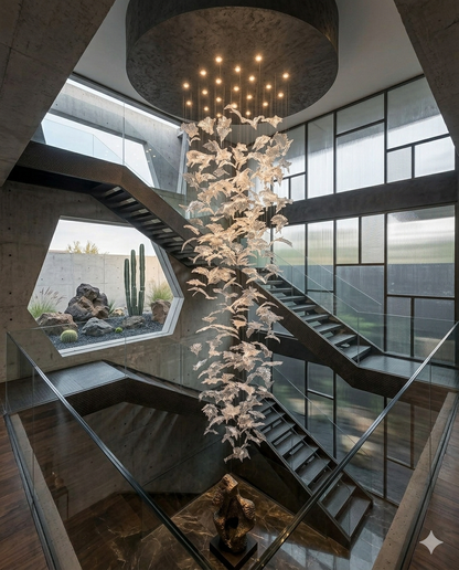 3m High Ceiling Chandelier for Stairwell Custom Glass Leaf Chandelier