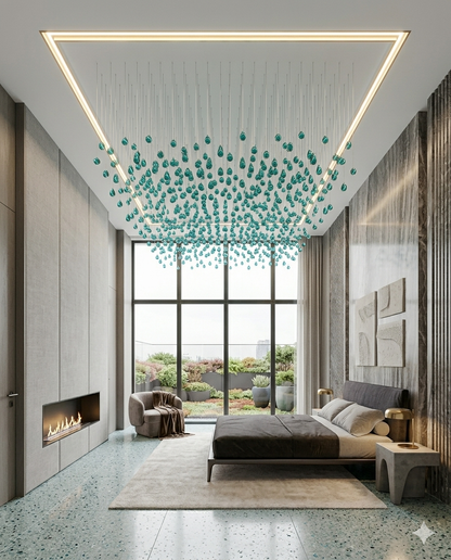 Modern Teal Blue Crystal Stone Chandelier – Luxury Custom Ceiling Light