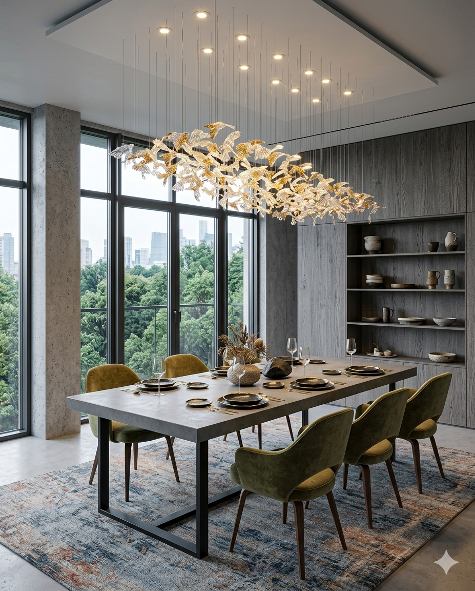 Orange & White Leaf Glass Chandelier – Custom Modern Hanging Ceiling Light For Dining Table And Hall Room