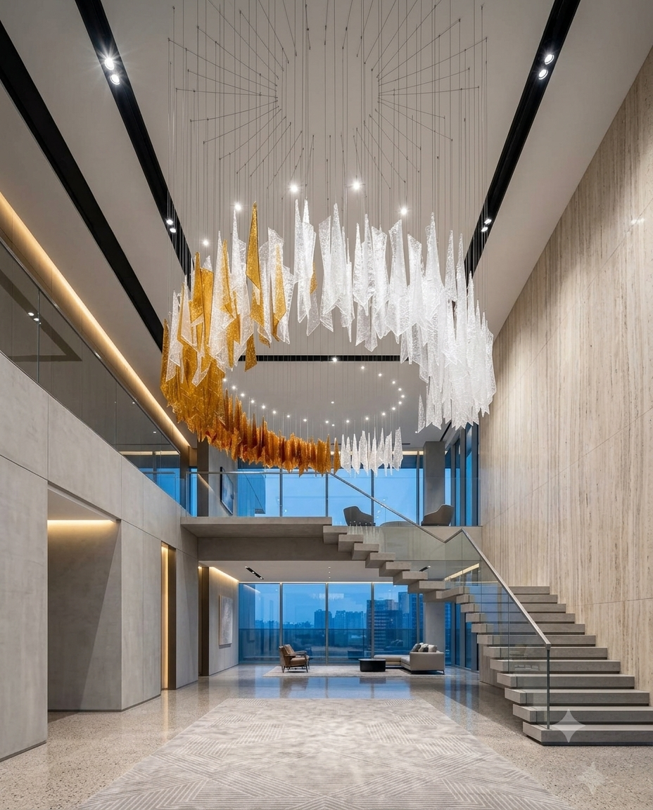 Luxury Custom Spiral Glass Chandelier - Ice-Shaped Orange & White Pendant Light