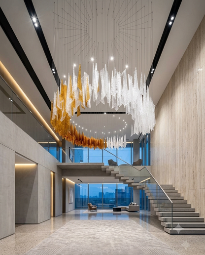 Luxury Custom Spiral Glass Chandelier - Ice-Shaped Orange & White Pendant Light