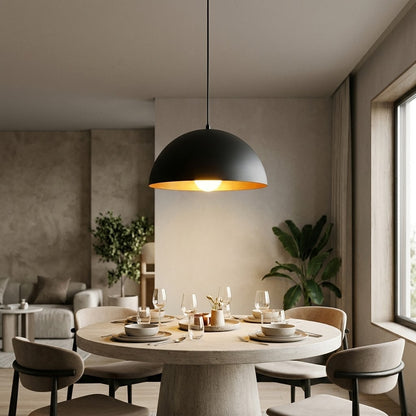 Industrial Black & Gold Dome Pendant Light Fixture – E27 Adjustable Hanging Lamp