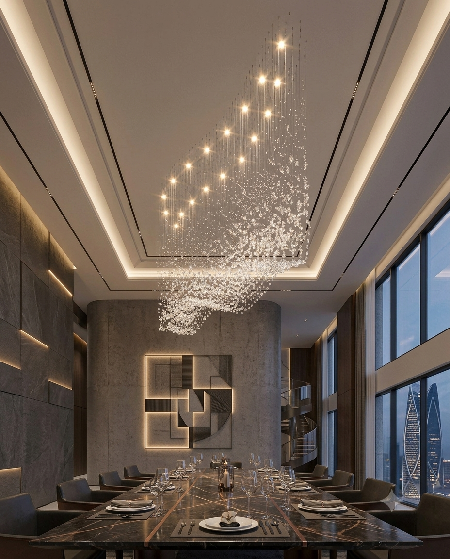Custom 2M Wave K9 Crystal Chandelier | Modern Suspension Light