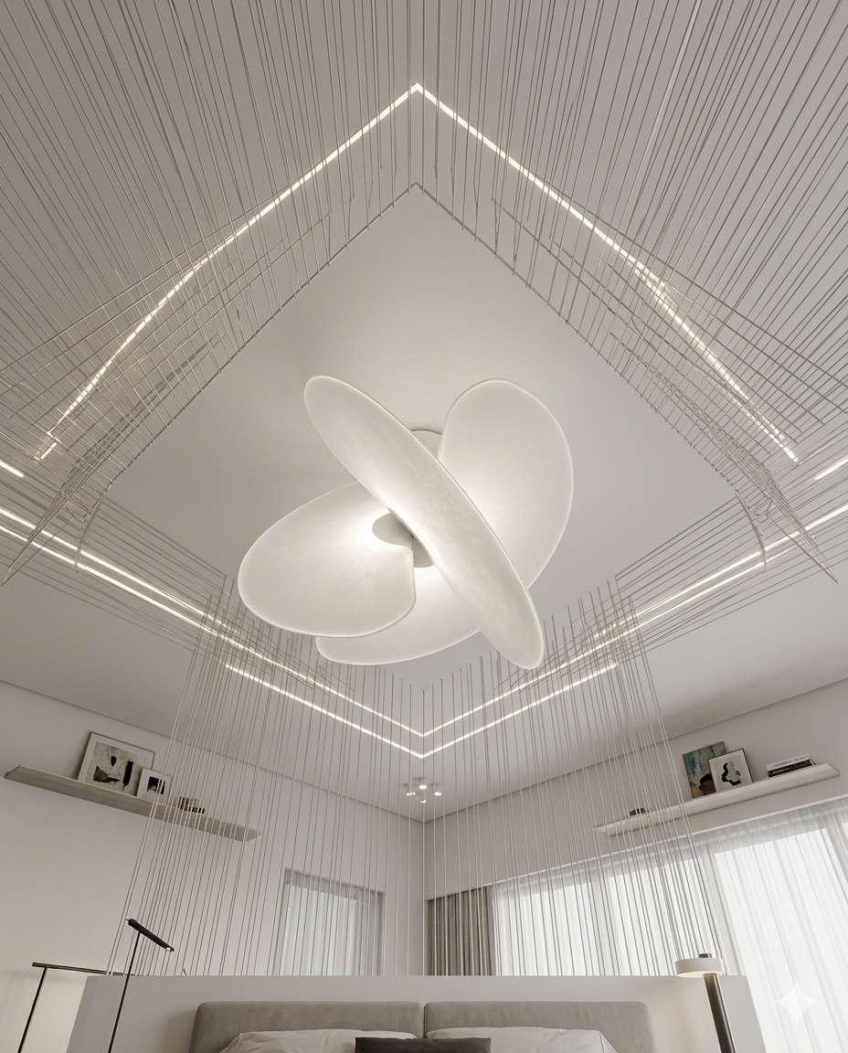 Modern Magnetic PET Fan Chandelier – Lightweight Statement Light With Silk Effect