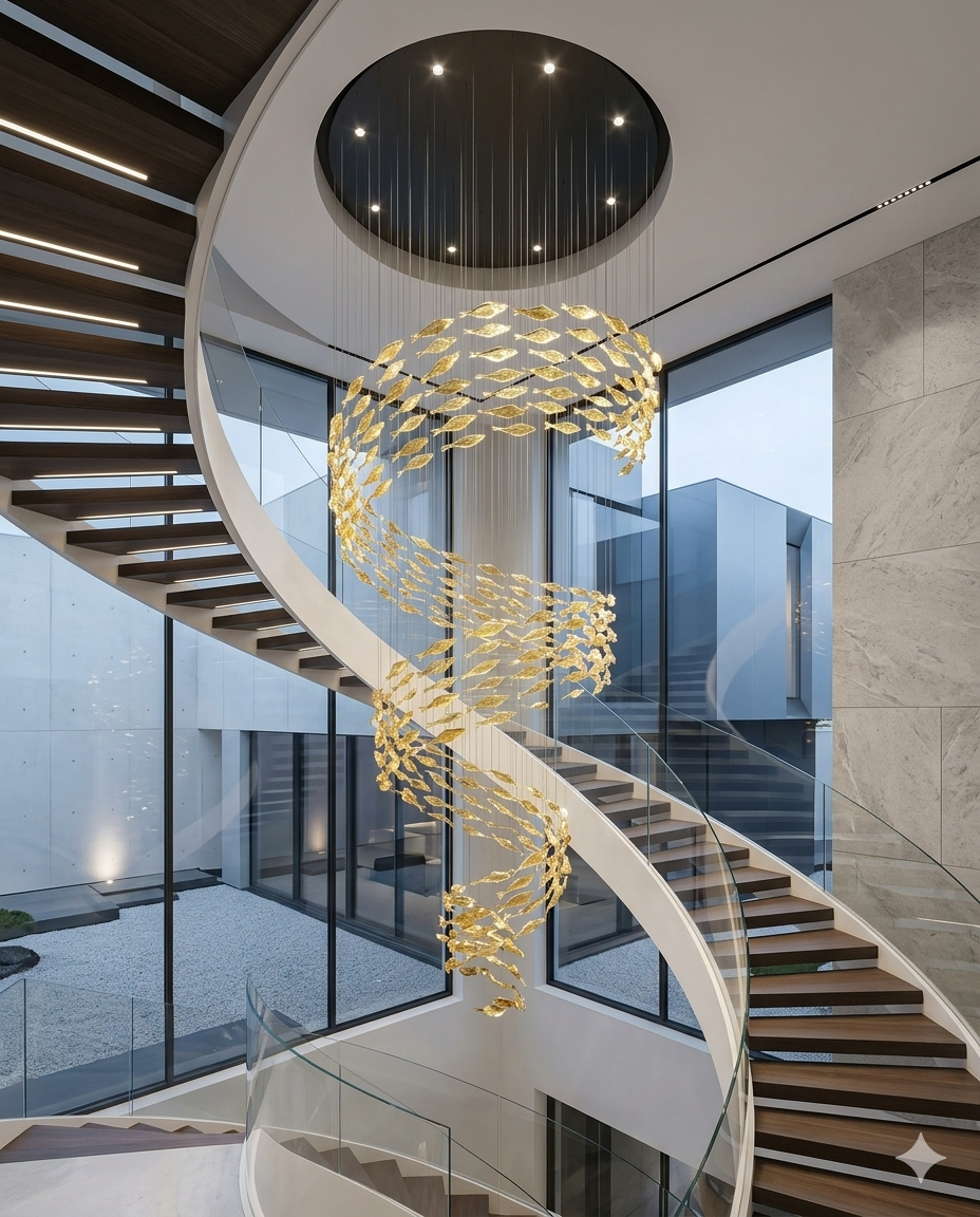 Cascade 5M: Custom Double-Height Orange Glass Feature Light