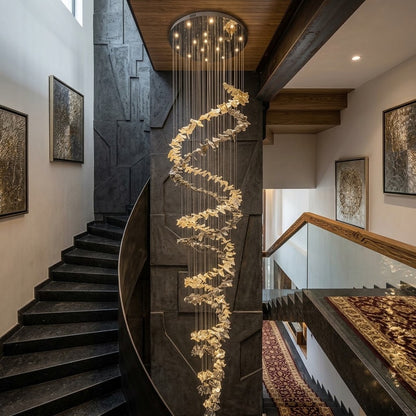 Modern Custom Spiral S-Shape Glass Chandelier – 5m Extra-Long Pendant Light for Double-Height Staircase & Villa Foyer