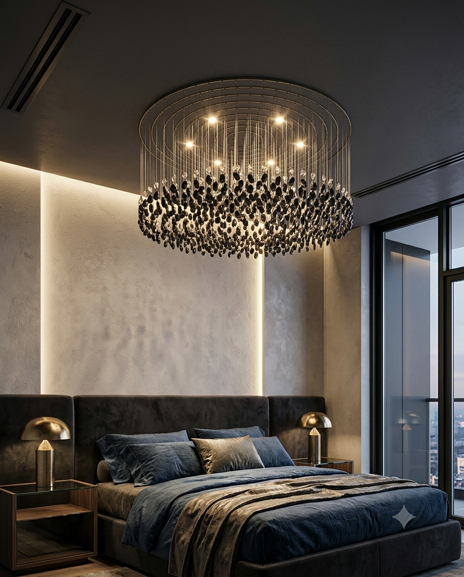 Custom Round Crystal Chandelier | Modern Black & White Dual-Tone Light (1M / 1.2M)⁠