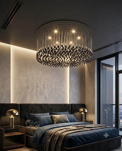 Custom Round Crystal Chandelier | Modern Black & White Dual-Tone Light (1M / 1.2M)⁠