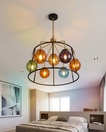 Modern Multicolor Glass Globe Chandelier – Pendant Light with E27 Blown Glass Balls (7-Light & 16-Light Options)