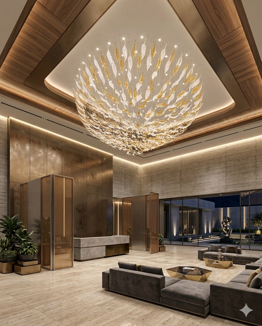 White & Orange Feather Crystal Chandelier – Custom Modern Round Statement Ceiling Light