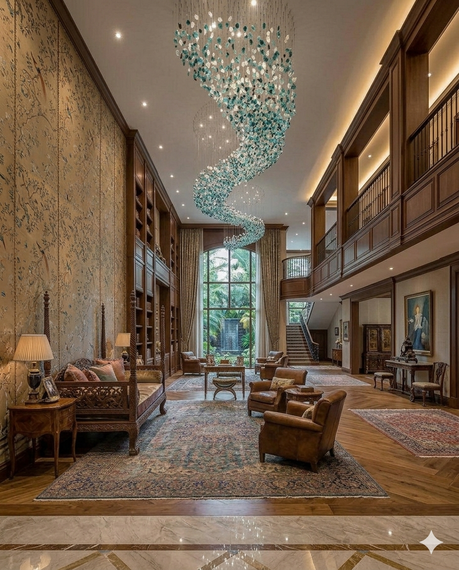 10m Custom S-Shape Stone Wave Chandelier | Teal & White Luxury Lighting