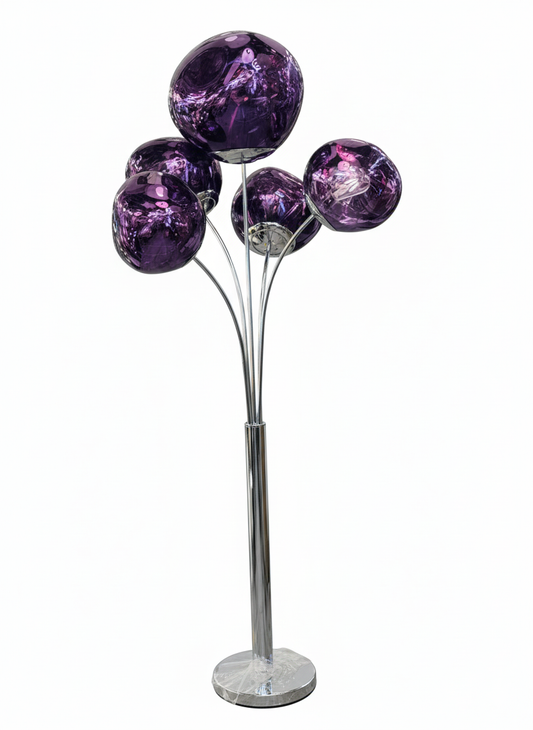 Modern 5 Globe Floor Lamp with Purple Glass Shades – Luxury Standing Lamp for Living Room & Bedroom