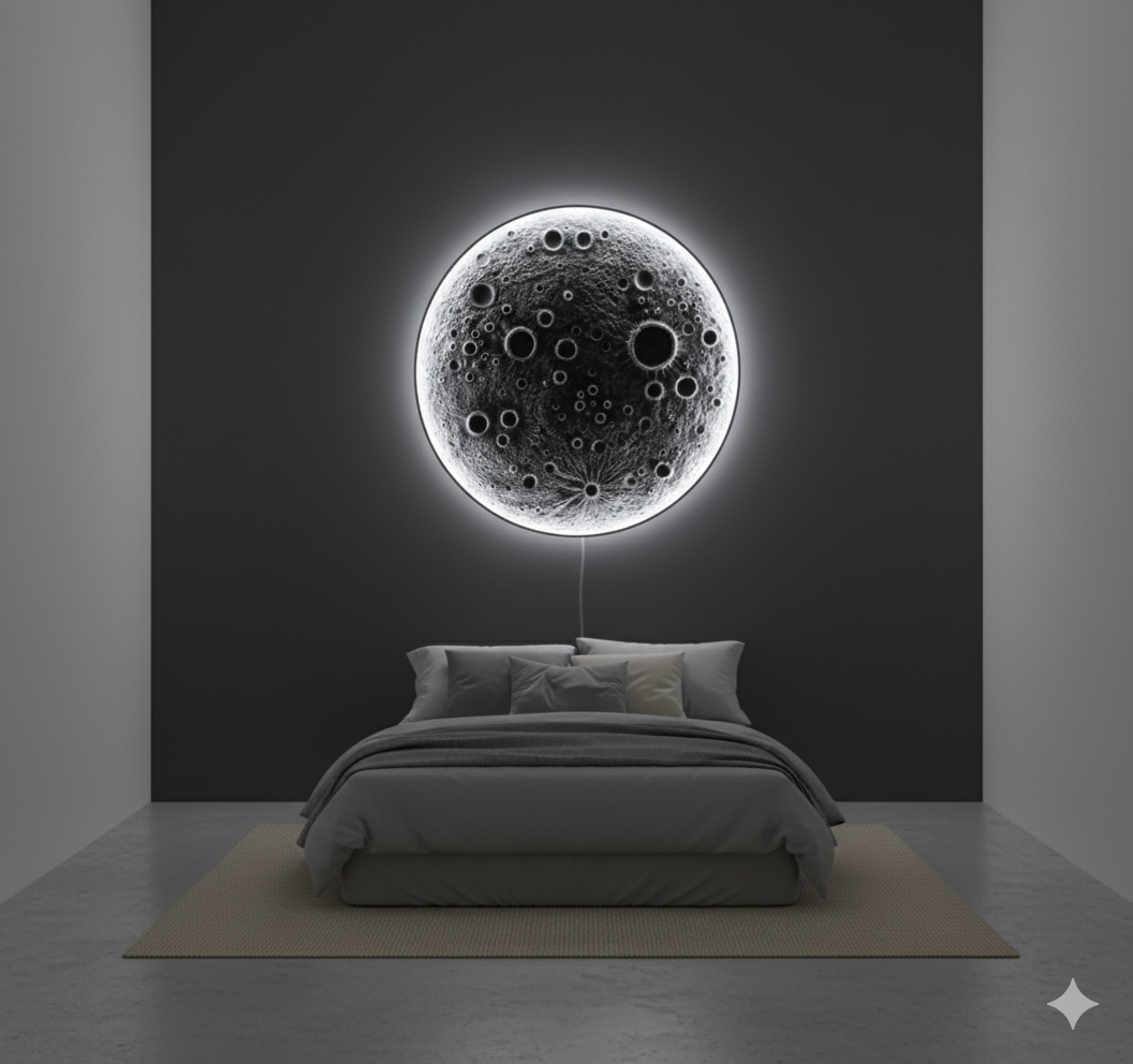 3D Moonlight Wall Mural – LED Lighted Wooden Art for Dreamy Home Decor