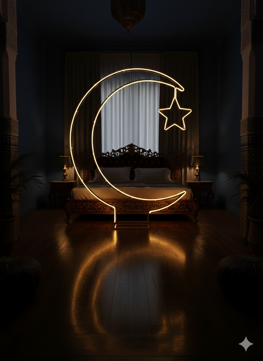 Large Freestanding 3D LED Neon Crescent Moon & Star Installation
