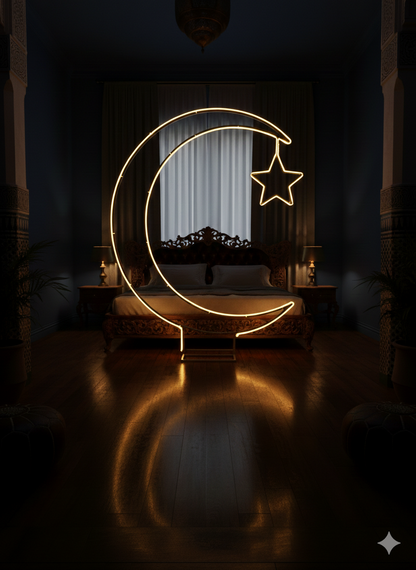 Large Freestanding 3D LED Neon Crescent Moon & Star Installation