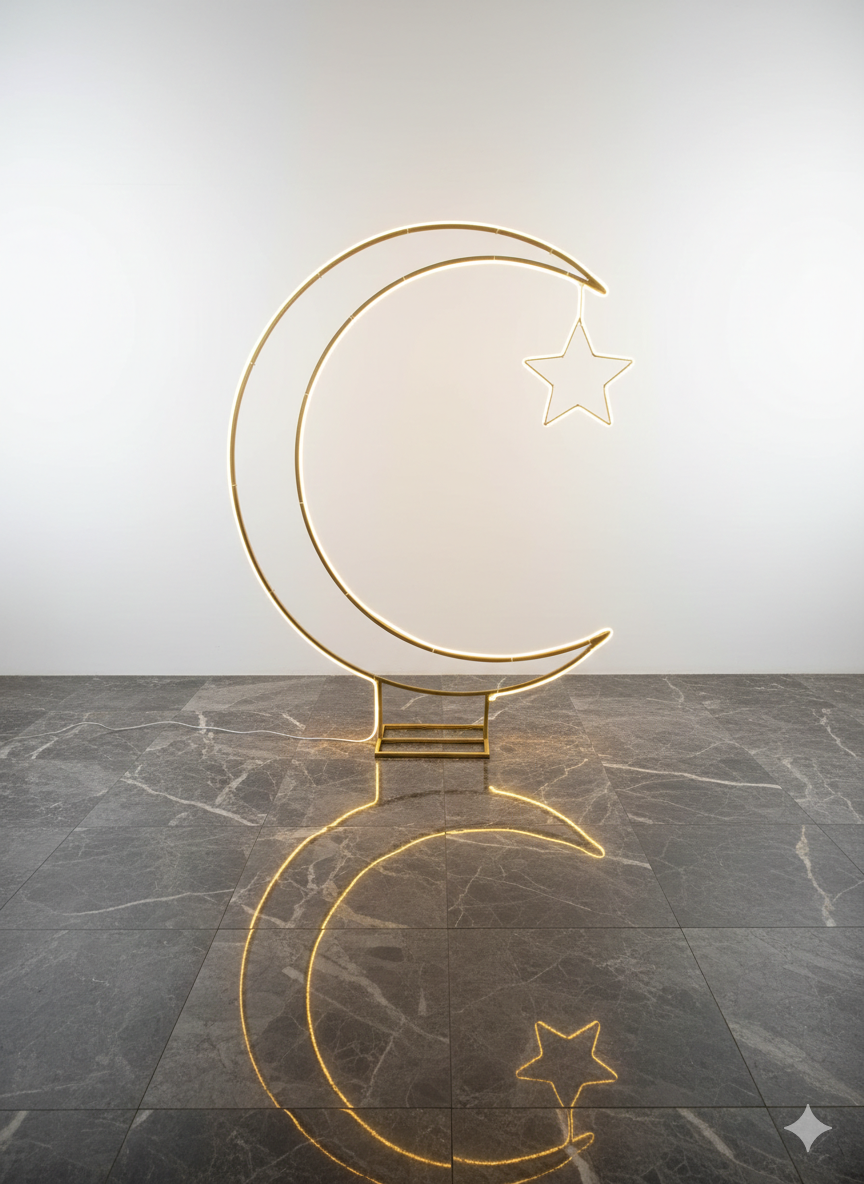 Large Freestanding 3D LED Neon Crescent Moon & Star Installation