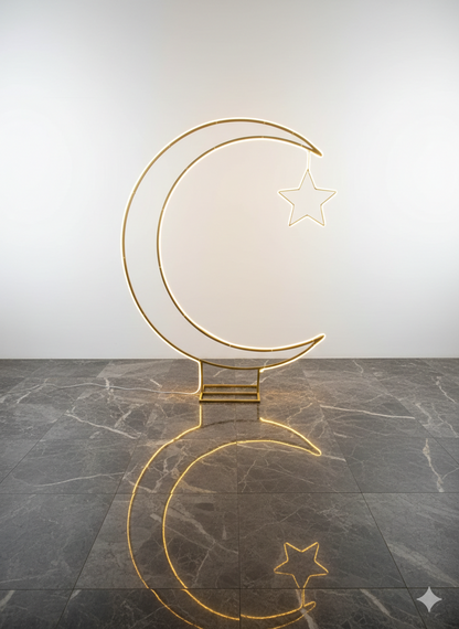 Large Freestanding 3D LED Neon Crescent Moon & Star Installation