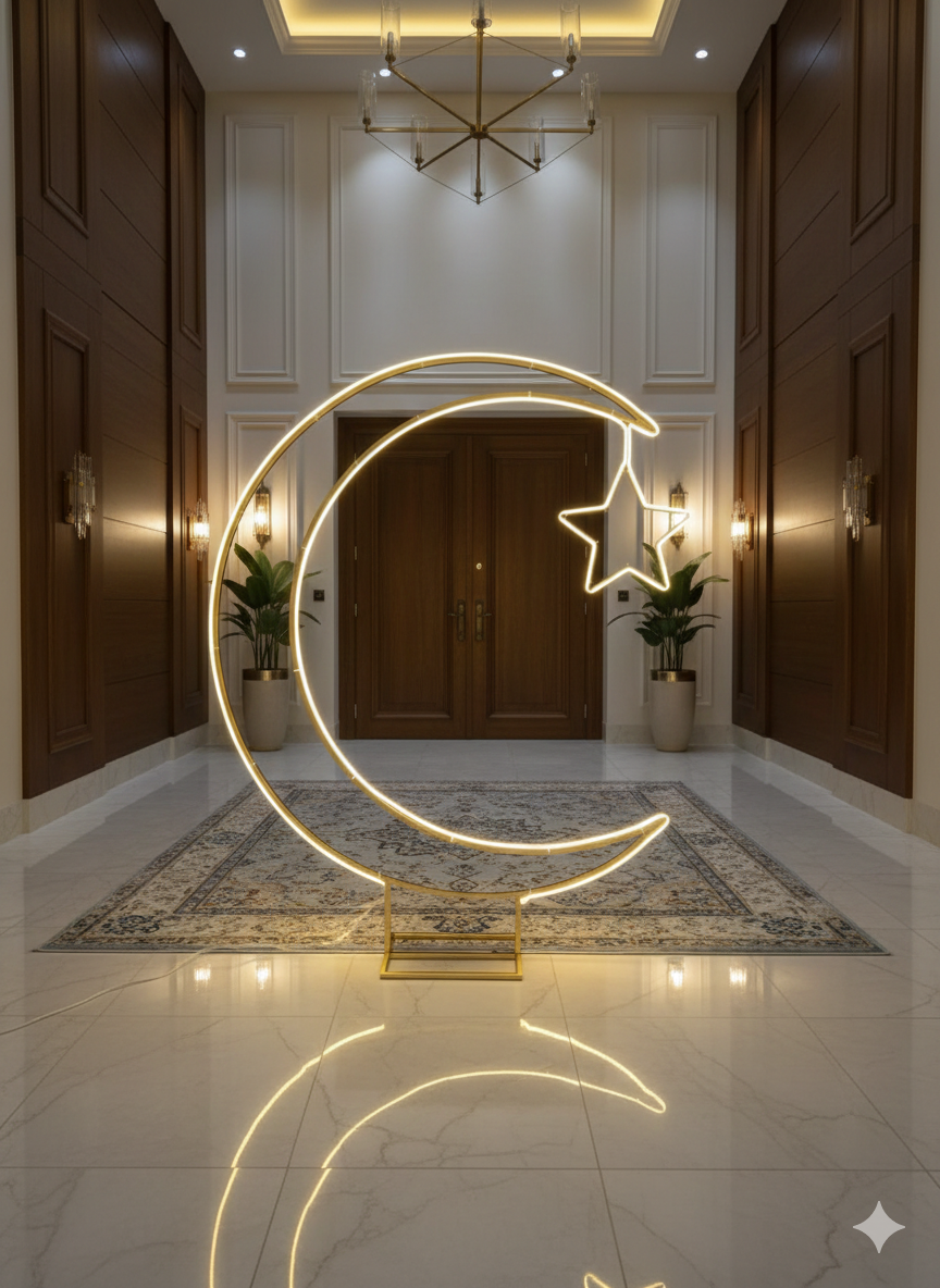 Large Freestanding 3D LED Neon Crescent Moon & Star Installation