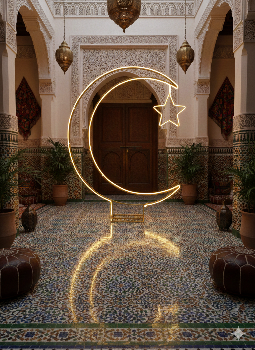 Large Freestanding 3D LED Neon Crescent Moon & Star Installation