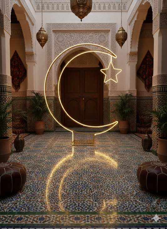 Large Freestanding 3D LED Neon Crescent Moon & Star Installation