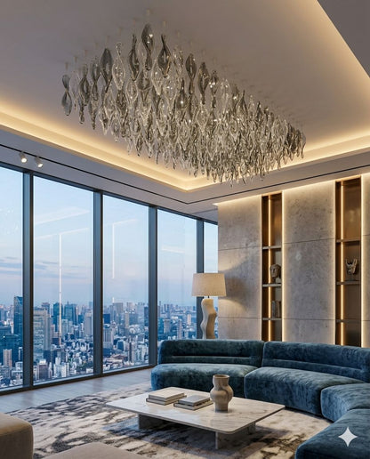 Modern Custom Black & White Crystal Chandelier LED Ceiling Light – Luxury Rectangular Hanging Drop Chandelier