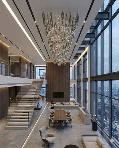 Modern Custom Black & White Crystal Chandelier LED Ceiling Light – Luxury Rectangular Hanging Drop Chandelier