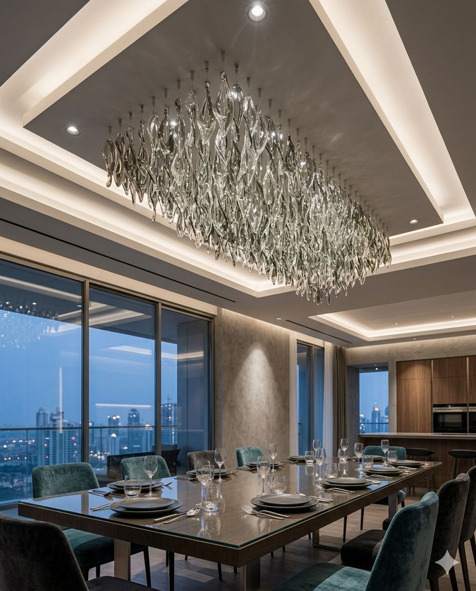Modern Custom Black & White Crystal Chandelier LED Ceiling Light – Luxury Rectangular Hanging Drop Chandelier