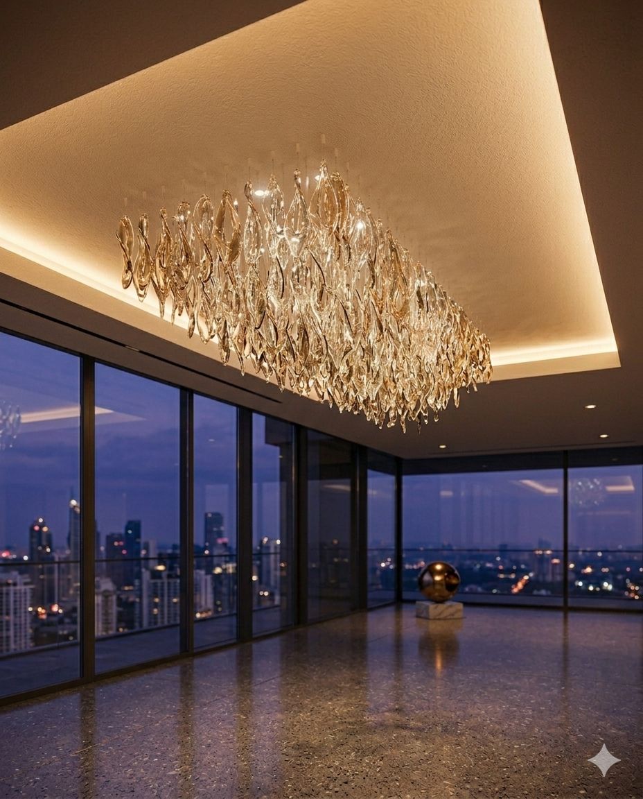 Modern Custom Black & White Crystal Chandelier LED Ceiling Light – Luxury Rectangular Hanging Drop Chandelier